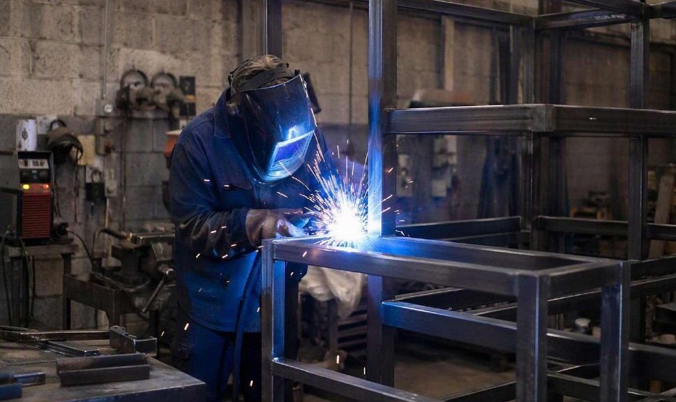 Soldador fabricando estructura metálica